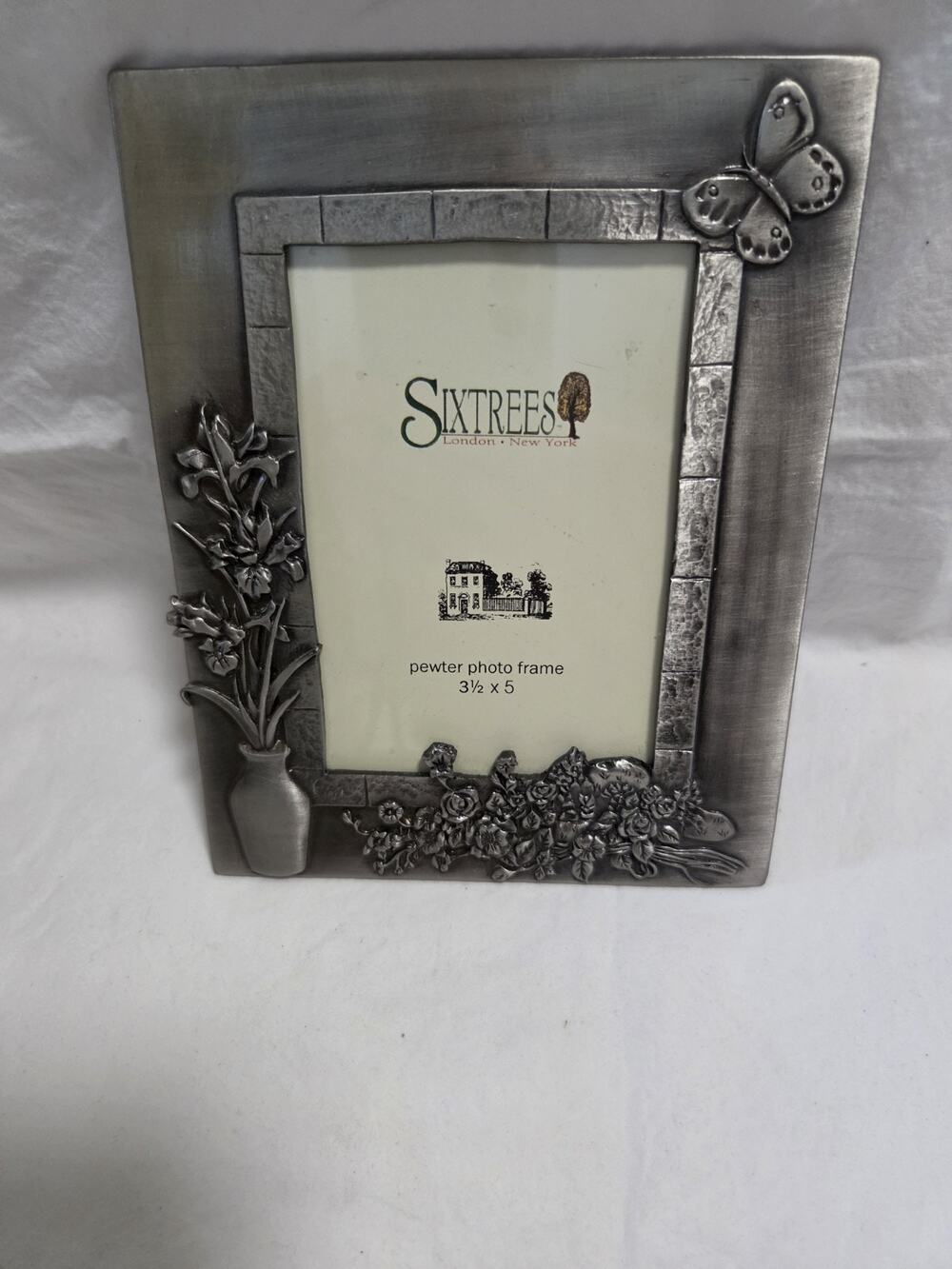 Sixtrees Pewter Floral W/ Butterfly Photo Frsme 3 1/2" X 5"